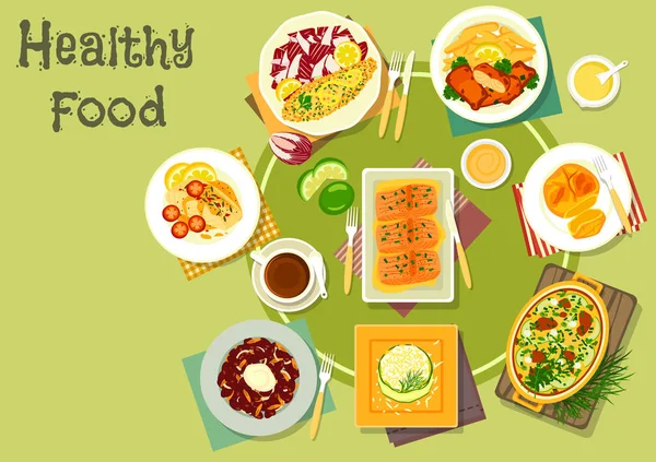 Kaas, Visgerechten pictogram voor gezonde voeding ontwerp — Stockvector