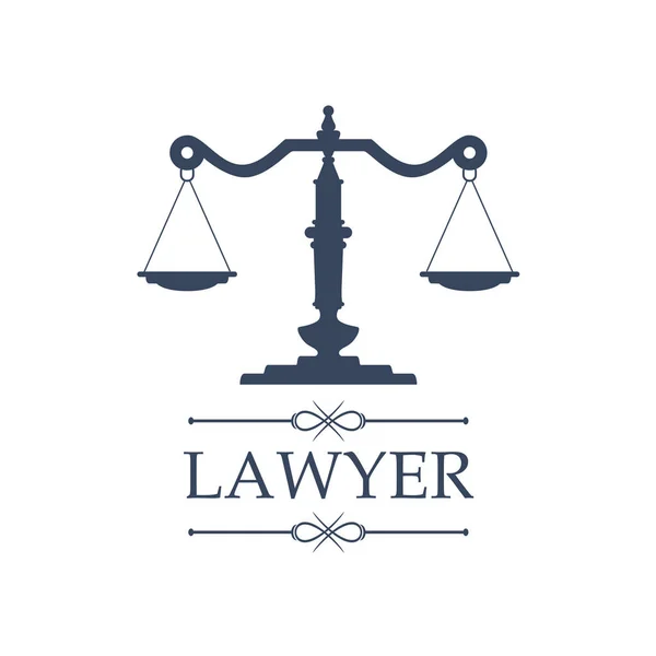 Δικηγόρος εικονίδιο δικαιοσύνη κλίμακες διάνυσμα έμβλημα — Διανυσματικό Αρχείο
