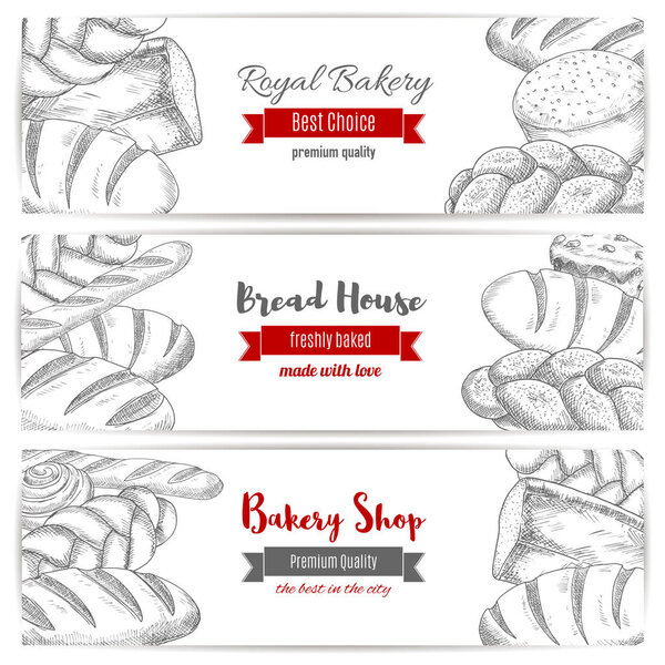 Royal bakery shop bread vector sketch banners set