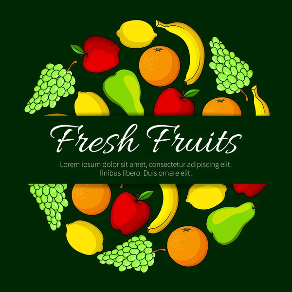 Fresh fruits round vector organic fruit poster — Stock Vector