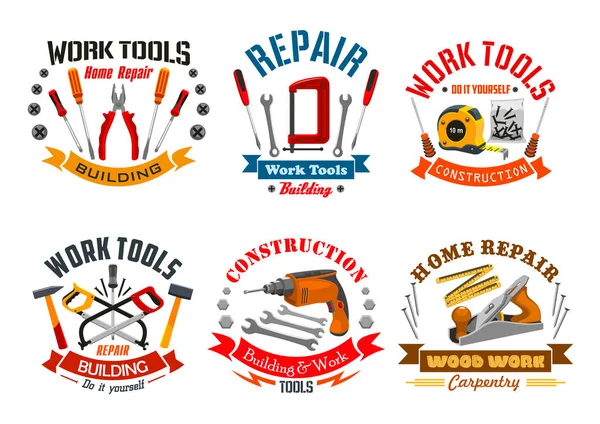 Reparation arbete verktyg vector ikoner set — Stock vektor