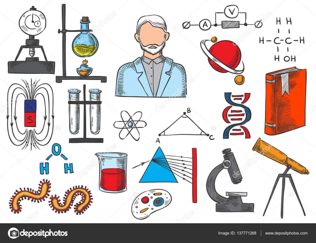 Ciencia elementos vectoriales dibujo iconos — Archivo