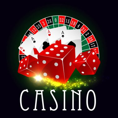 Vektör poster Casino Çarkıfelek, poker kartları