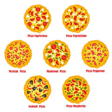 İzole pizza lokanta vektör pizzacı Icons set