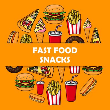 Fast food yemek vektör yuvarlak poster