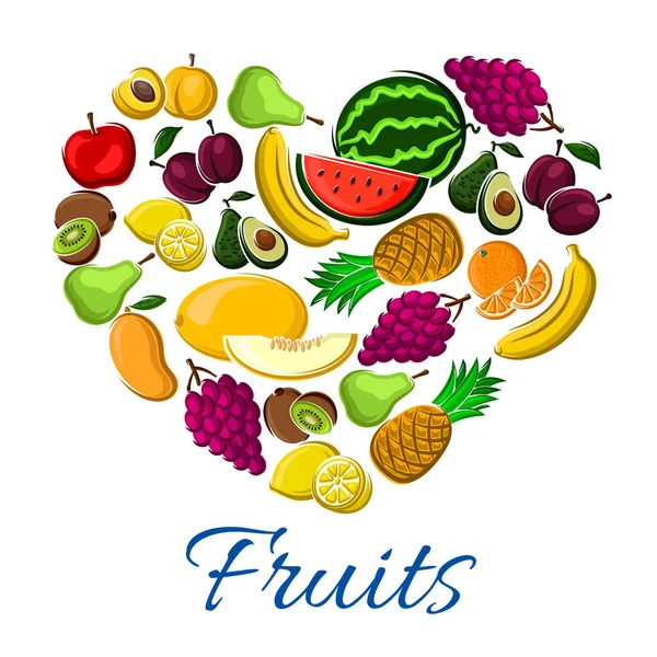 Frutas coração exótico fazenda farvest vector poster —  Vetores de Stock