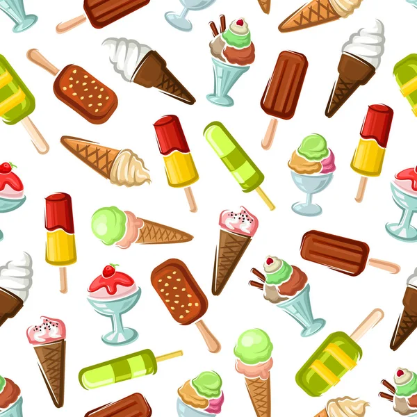 Ice cream dezerty bezešvá vektorová vzor — Stockový vektor