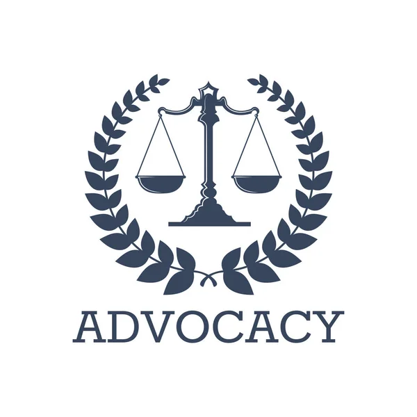 Advocacy vector icon justice scales, laurel wreath — Stock Vector