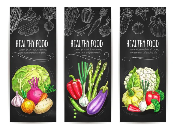 Набір банерів здорової овочевої їжі — стоковий вектор