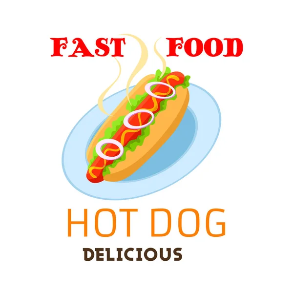 Hot dog icon fast food meal vector emblem — Stock Vector