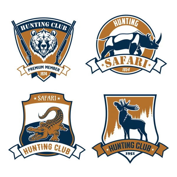 Ikonen des Jagdclubs, Embleme der Safari-Jagd — Stockvektor