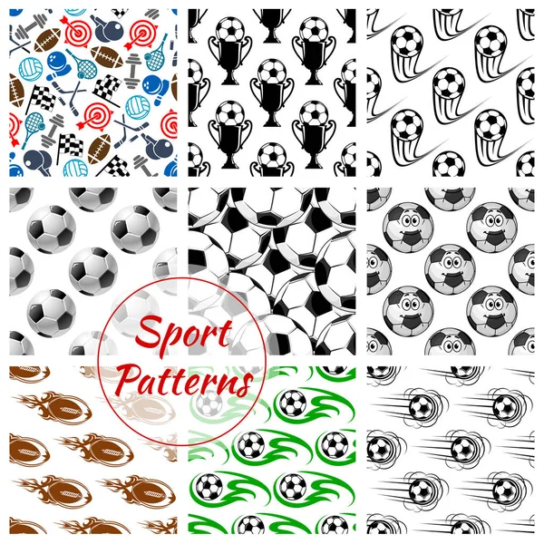 Sport balls and items seamless patterns set