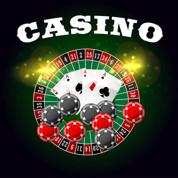 Casino vektör poster rulet ve poker kartları — Stok Vektör
