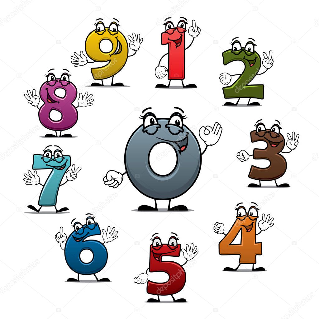 Cartoon count numbers characters vector icons