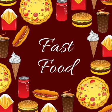 Fast Food yemek ve aperatifler vektör poster