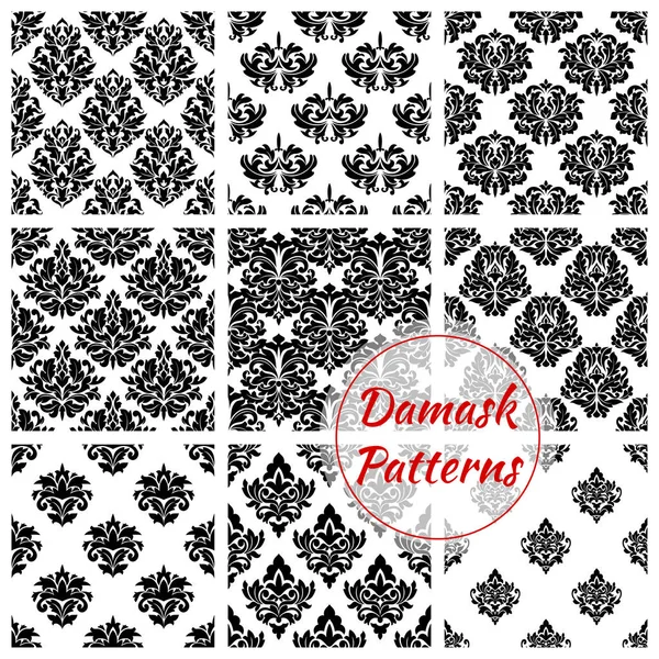 Цветочные орнаменты Дамаска, бесшовные узоры — стоковый вектор