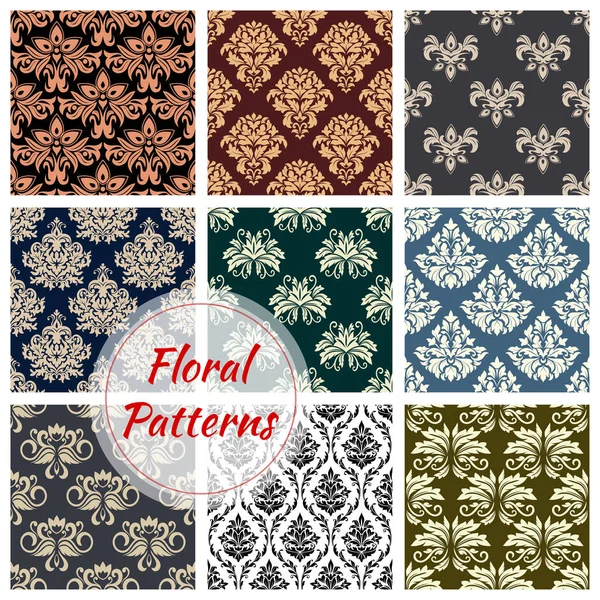 Conjunto de patrones florales de diseño ornamentado florido — Vector de stock
