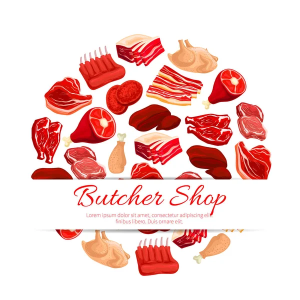 Butchery shop färskt kött vektor affisch — Stock vektor