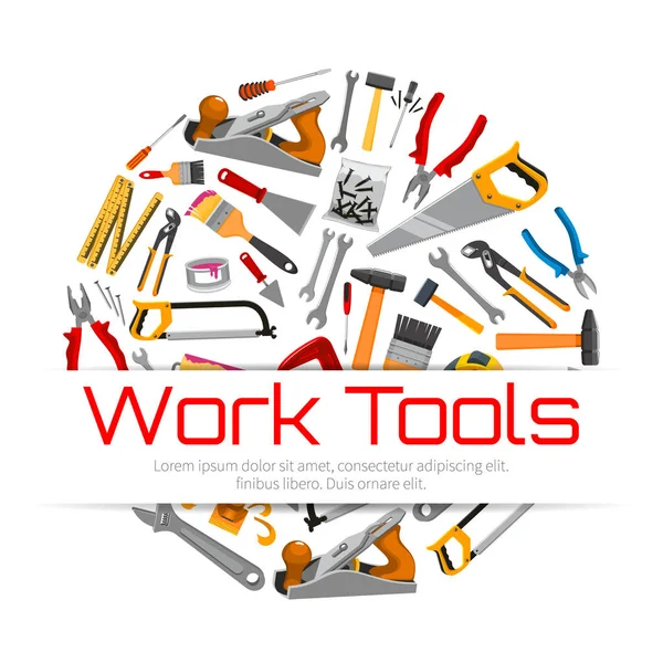 Werk tools poster van timmerwerk Reparatie instrumenten — Stockvector