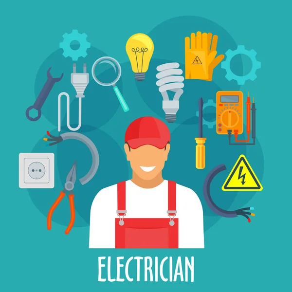 Electrician worker with electric repair tools — Stock Vector