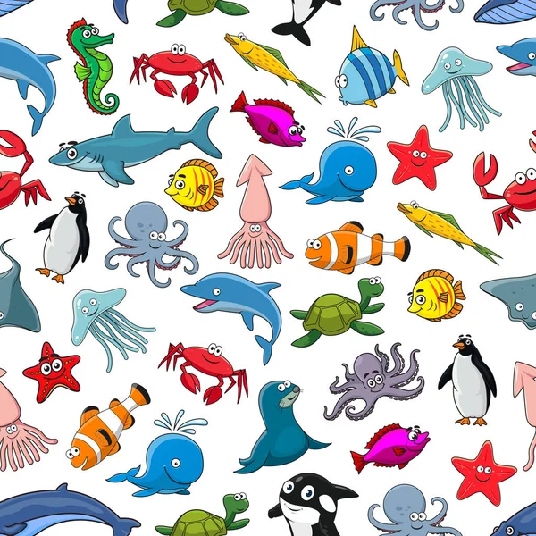 Cartoon pattern of sea fish and ocean animals — Stock Vector