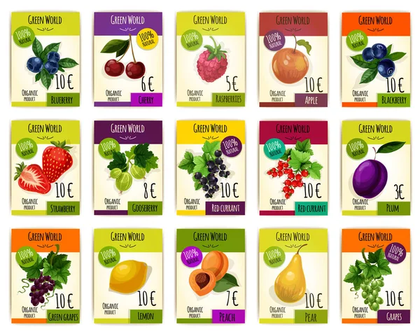 Φρούτα κάρτες με τιμή για την αγορά αγροκτήματος — Διανυσματικό Αρχείο