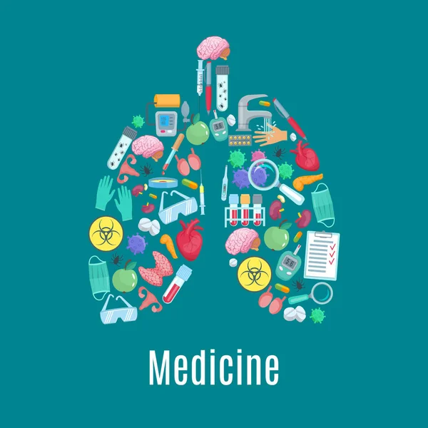 Geneeskunde poster in de vorm van longen orgel — Stockvector