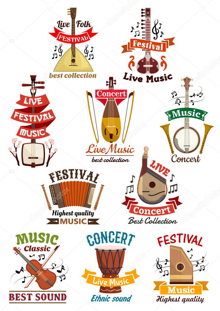 Musical instruments icons and emblems