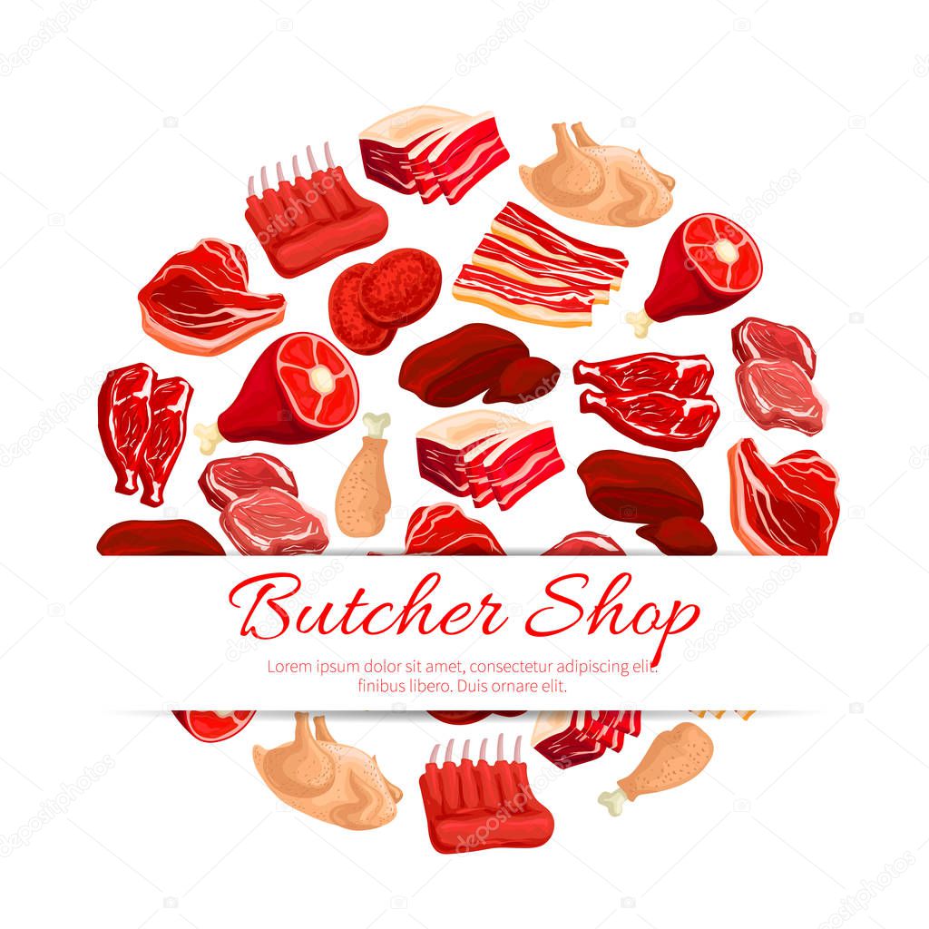 Butchery shop fresh meat vector poster