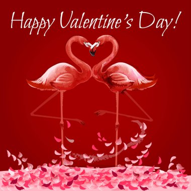 Valentine Day card with flamingos love heart clipart