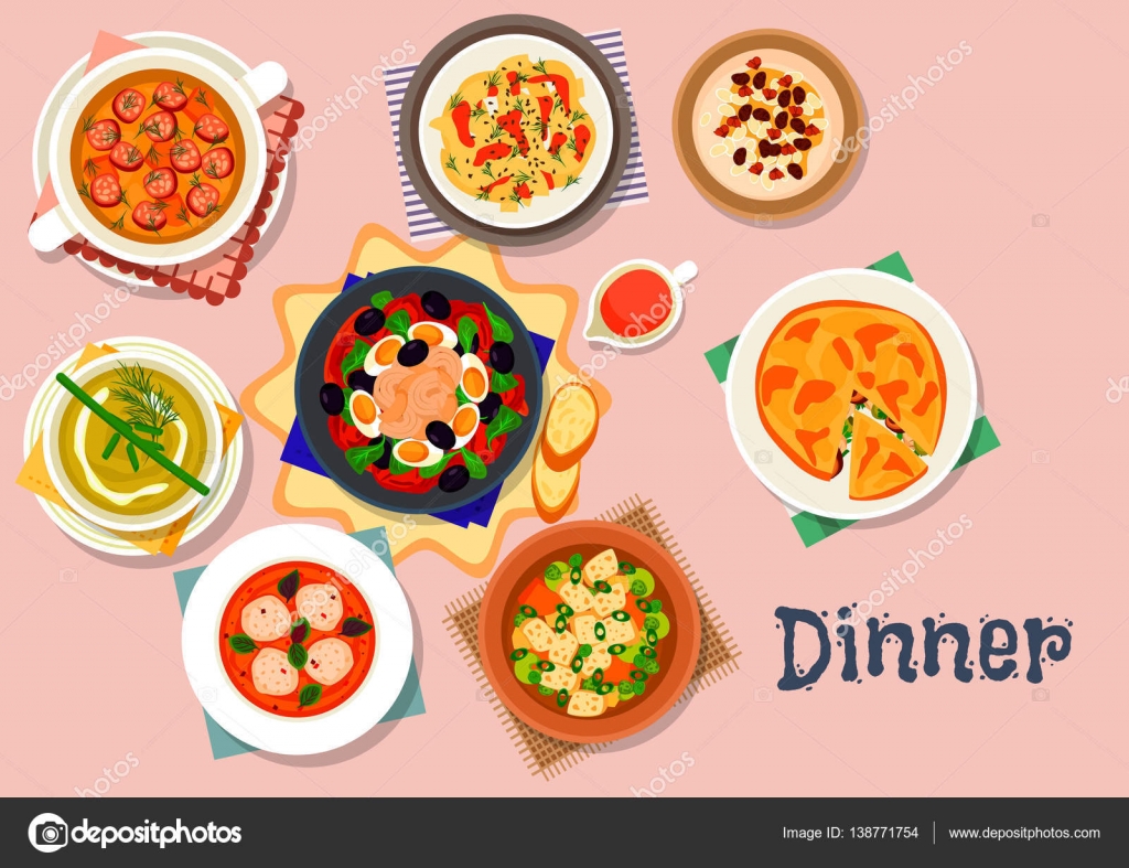 Tasty soup and salad icon for lunch menu design — Stock Vector