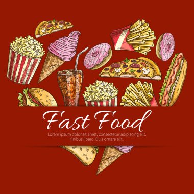 Fast food vektör poster kalp şeklinde