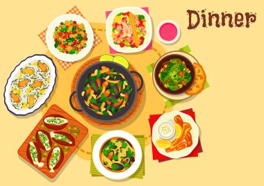 Deniz ürünleri yemekleri Salatalar simgesiyle menü tasarımı için