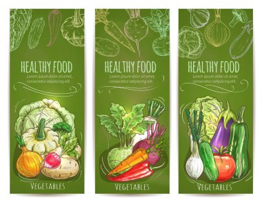 Sebze sağlıklı Vejetaryen yiyecekler kroki afiş