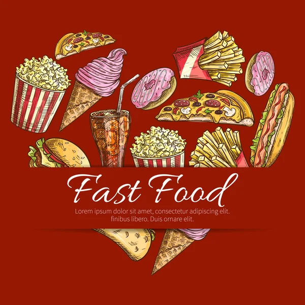 Fastfood vector poster in hart vorm — Stockvector