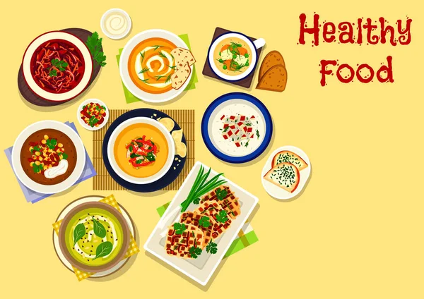 Толстые кремовые супы иконка для здорового питания — стоковый вектор