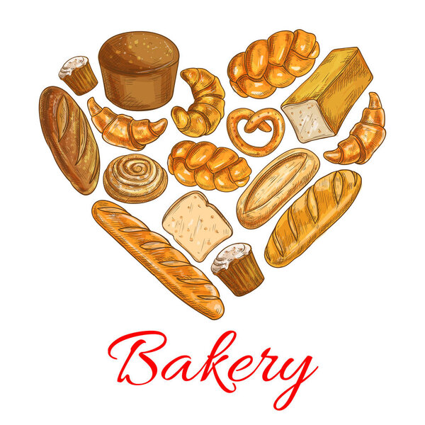 Bakery bread poster in heart shape