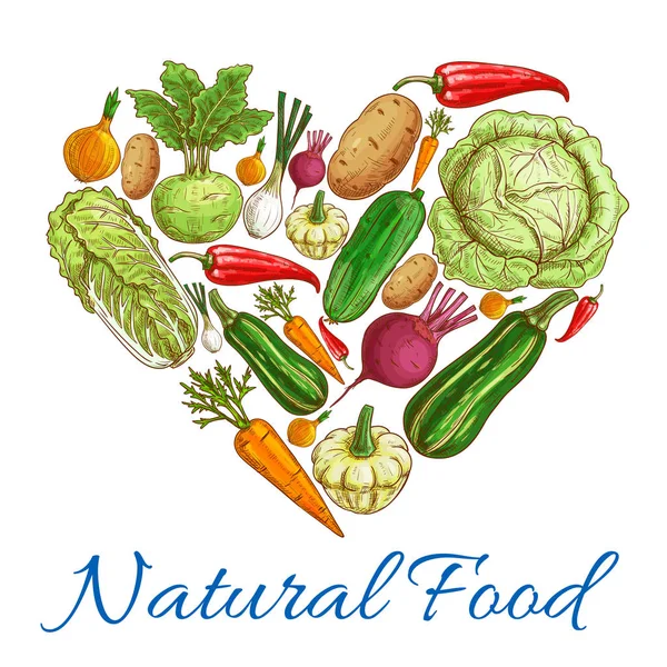 Naturalnych warzyw żywności w serce symbol — Wektor stockowy