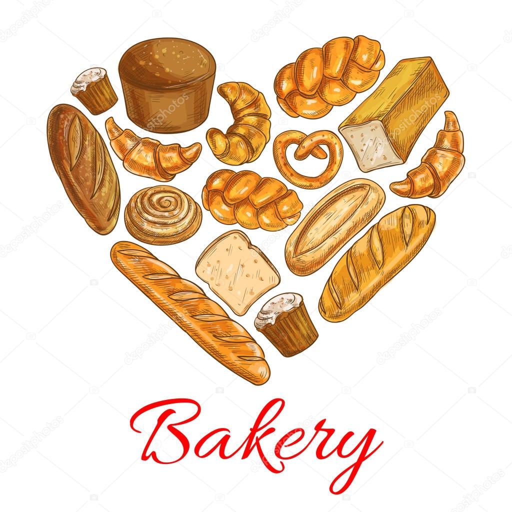 Bakery bread poster in heart shape