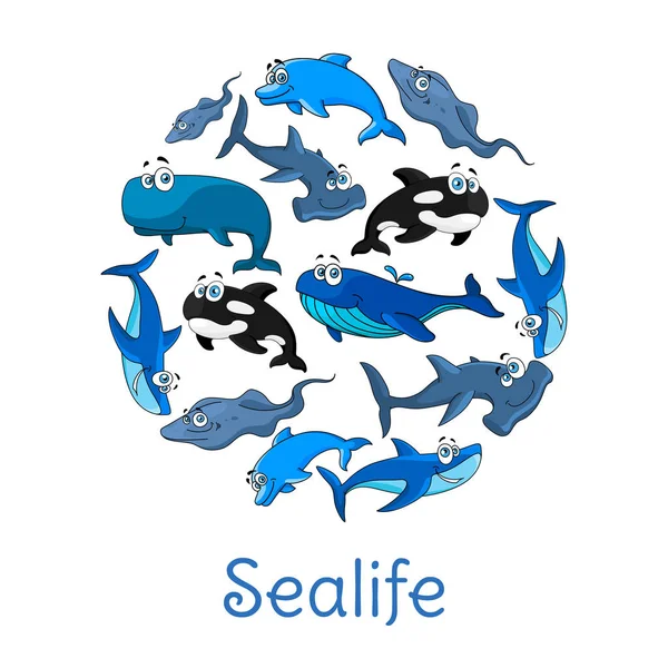 Cartel Sealife con vector peces de mar y océano — Vector de stock