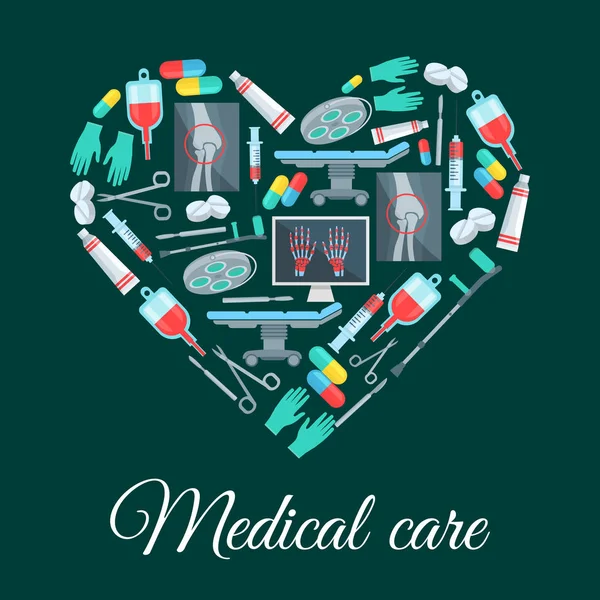 Atención médica, medicina vector corazón forma cartel — Archivo Imágenes Vectoriales