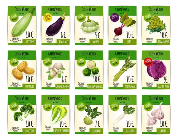 Grönsaker vektor pris kort eller Taggar set — Stock vektor