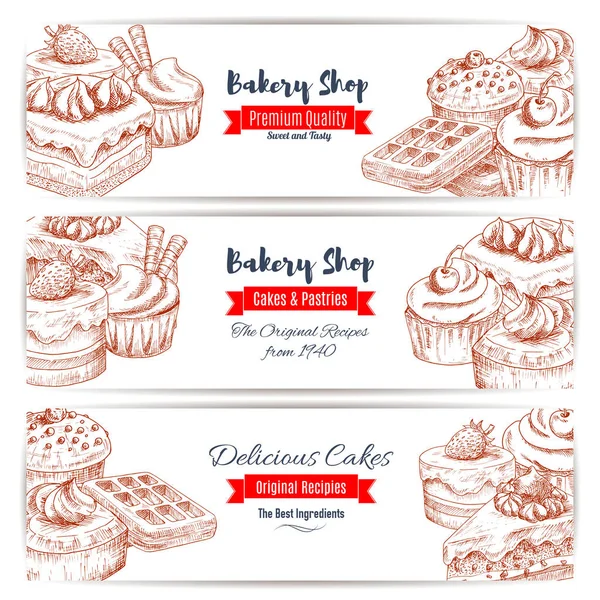 Набір десертів ескіз банерів пекарні — стоковий вектор