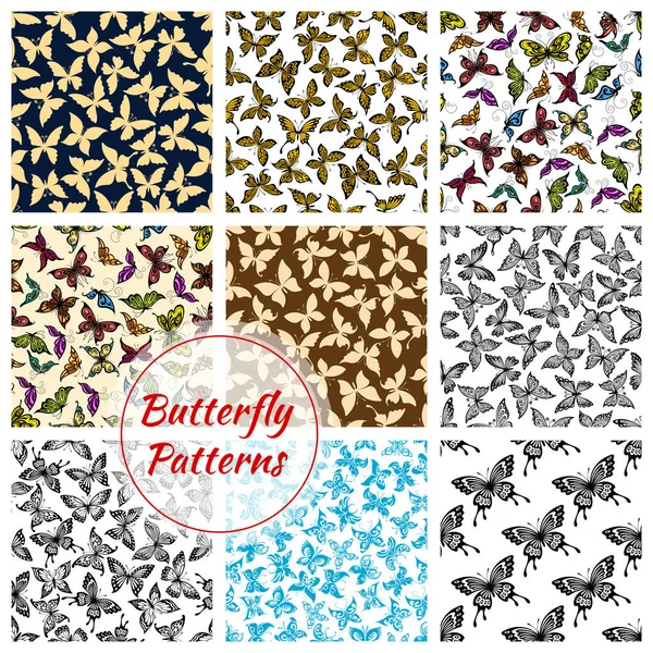 Набір безшовних візерунків метеликів та метеликів — стоковий вектор