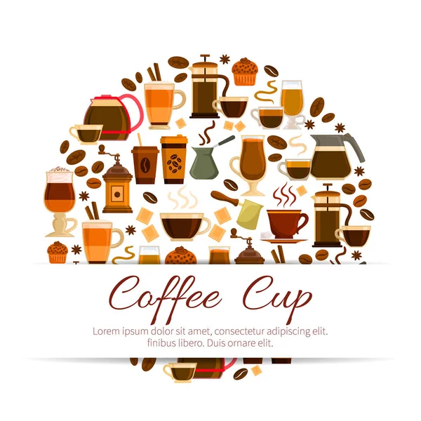 Koffie poster van espresso, latte hete dranken cups — Stockvector