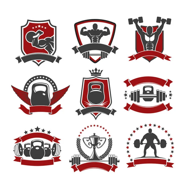 Levantamiento de pesas, powerlifting gimnasio club deportivo iconos — Vector de stock