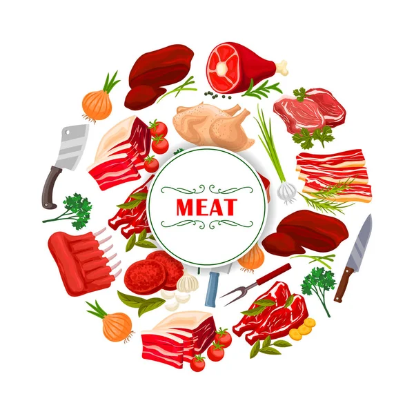 Slager winkel vlees of slagerij vector poster — Stockvector