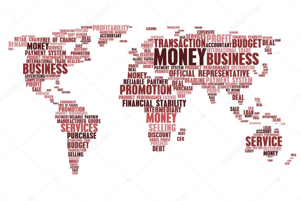 World map of business word cloud tags
