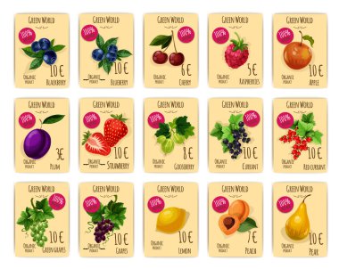 Meyve ve çilek etiketteki fiyatı veya satış kartı