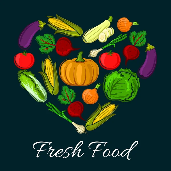 素食主义者蔬菜，农场收获的海报 — 图库矢量图片